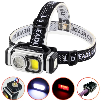 Фонарь налобный HX-T60-5SMD+COB(White+Red), Waterproof, 1x18650, ЗУ Type-C, магнит, Box