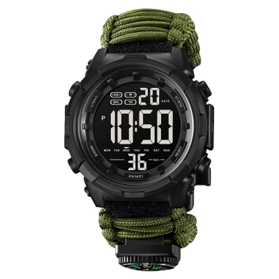 Часы наручные 1845AG SKMEI PARACORD, ARMY GREEN, Compass, термометр, свисток, кресало