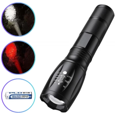 Фонарь 1831-2XPE(White+Red), 1x18650, ЗУ Type-C, zoom, Box