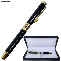 Шариковая ручка в подарочном футляре, черная с золотыми вставками Honest 3217 Шариковая ручка в подарочном футляре, черная с золотыми вставками Honest 3217