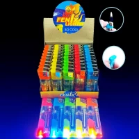 Зажигалка пьезо с фонариком прозрачная разноцветная FENIX LIGHTER 288-47