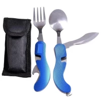 Многофункциональный набор для кемпинга 4 в 1 из нержавеющей стали Traveler K-544 Black/Blue