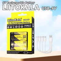 Аккумулятор USB-9V (4х6F22, 1100mAh), LiitoKala, 4 в 1 Type-C