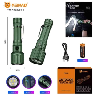 Фонарь YEMAO YM-A83 3KX50, 1x21700, ЗУ Type-C Фонарь YEMAO YM-A83 3KX50, 1x21700, ЗУ Type-C