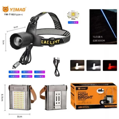 Фонарь налобный YEMAO YM-T102 TG+SMD(White+Red), Li-Ion аккумулятор, ЗУ Type-C, Internal battery, zoom Фонарь налобный YEMAO YM-T102 TG+SMD(White+Red), Li-Ion аккумулятор, ЗУ Type-C, Internal battery, zoom