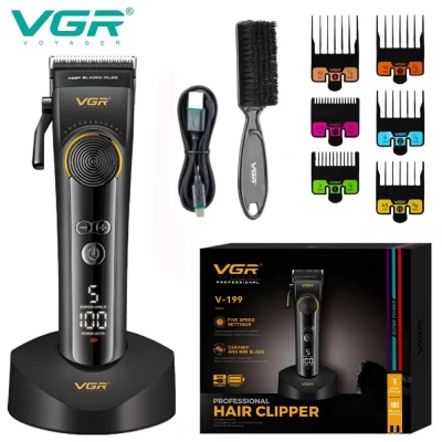 Аккумуляторная машинка для стрижки (clipper) VGR V-199 BLACK, 6 насадок, LED display