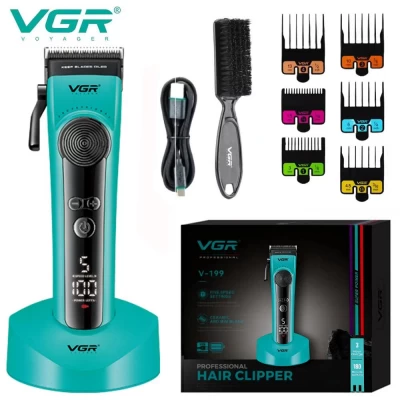 Аккумуляторная машинка для стрижки (clipper) VGR V-199 GREEN, 6 насадок, LED display