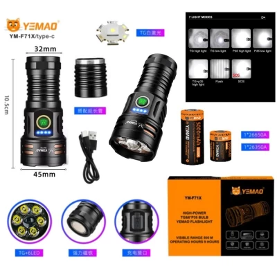 Фонарь YEMAO YM-F71X-TG+6P35, 1x26650/26350, ЗУ Type-C, магнит, IP55 Фонарь YEMAO YM-F71X-TG+6P35, 1x26650/26350, ЗУ Type-C, магнит, IP55