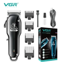 Аккумуляторная машинка для стрижки (clipper) VGR V-679 BLACK, 4 насадки
