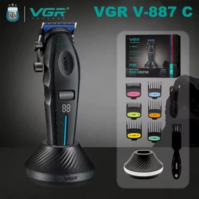 Аккумуляторная машинка для стрижки (clipper) VGR V-887C BLACK, 6 насадок, 9000RPM