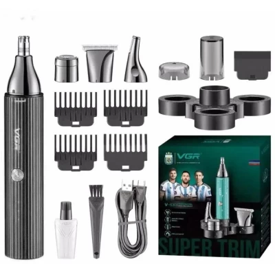 Триммер VGR  4 в 1 V-630 BLACK, 4 насадки - триммер, шейвер, триммер для носа, триммер для тела