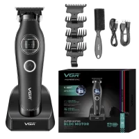 Триммер VGR V-880T BLACK, EXTERNAL ROTOR MOTOR, MIM BLADE, 4 насадки, док-станция