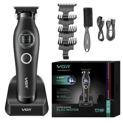 Триммер VGR V-880T BLACK, EXTERNAL ROTOR MOTOR, MIM BLADE, 4 насадки, док-станция Триммер VGR V-880T BLACK, EXTERNAL ROTOR MOTOR, MIM BLADE, 4 насадки, док-станция