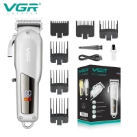 Машинка (триммер) для стрижки волос VGR V-278 SILVER, Professional, 6 насадок, LED Display, STRONG BATTERY