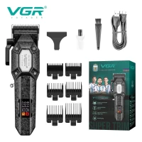 Аккумуляторная машинка для стрижки (clipper) VGR V-600B, 6 насадок, регулятор высоты, LED display, 7000 RPM