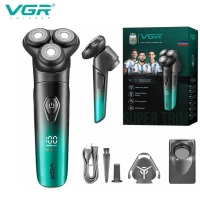 Электробритва VGR V-391 GREEN, роторная, IPX6, LED display, выдвижной триммер