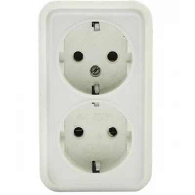 Розетка двойная евро РА16-У08 белая с дном Житомир
