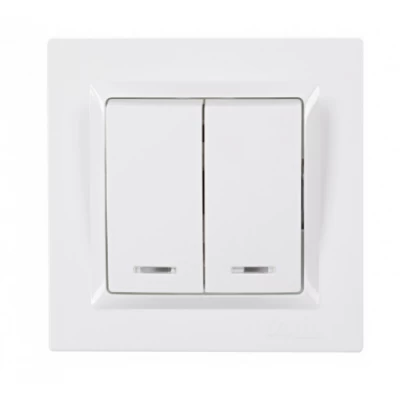 Выключатель двойной с подсветкой JAZZ (белый) 9006