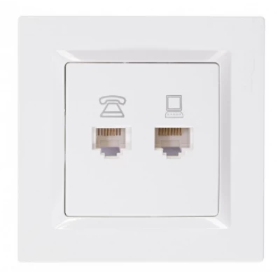 Компьютерная розетка+телефонная JAZZ (белый) 9029