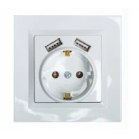 Розетка с заземлением и 2 USB JAZZ (белый) 9030