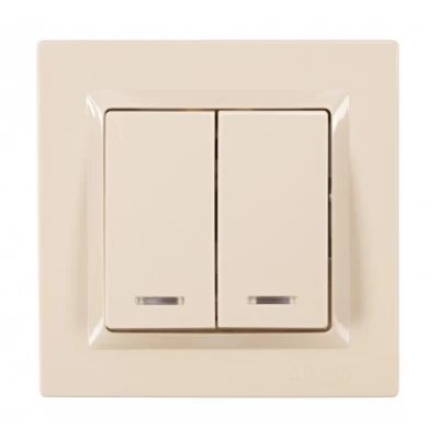 ВЫКЛЮЧАТЕЛЬ ДВОЙНОЙ С ПОДСВЕТКОЙ JAZZ (9306) КРЕМ