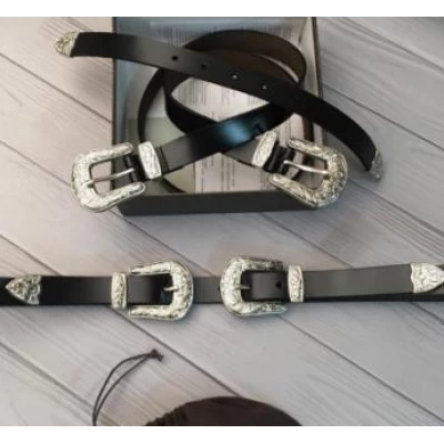 Ремень женский черная кожа 2,5 см