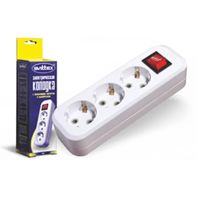 SV-011 Розетка (колодка) SVITTEX 3-я с заземлением и выключателем