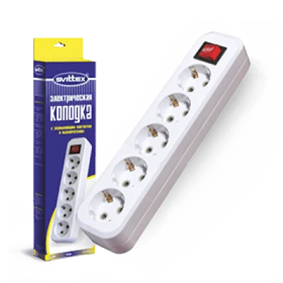 SV-017. Розетка (колодка) SVITTEX 5-я с заземлением и выключателем
