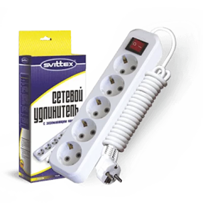 SV-017-2. Удлинитель SVITTEX 5 гнезд с заземлением и выключателем 2 м