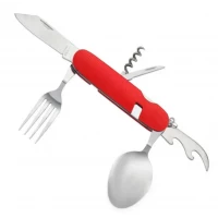 Складной туристический нож, ложка, вилка, штопор, открывалка №706ALL