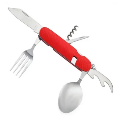 Складной туристический нож, ложка, вилка, штопор, открывалка №706ALL