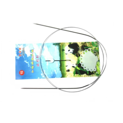 Спицы металлические круговые на тросе 80см в комплекте с измерителем спиц + иголка для сшивания вязаных вещей