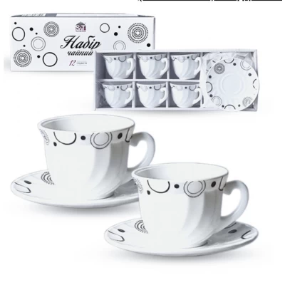Набор чайный из стеклокерамики, 12 предметов- 6 чашек и 6 блюдец. Абстракция Набор чайный из стеклокерамики, 12 предметов- 6 чашек и 6 блюдец. Абстракция