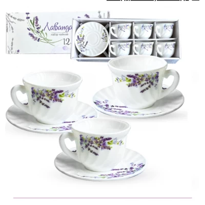Набор чайный из стеклокерамики, 12 предметов- 6 чашек и 6 блюдец. Лаванда Набор чайный из стеклокерамики, 12 предметов- 6 чашек и 6 блюдец. Лаванда
