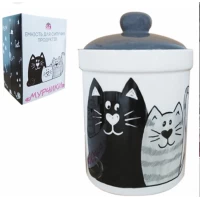 Керамическая банка (770мл) для сыпучих продуктов*Мурчики* с силиконовым уплотнителем