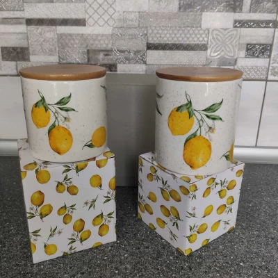 Керамическая банка Сочные лимоны с бамбуковой крышкой (650мл)