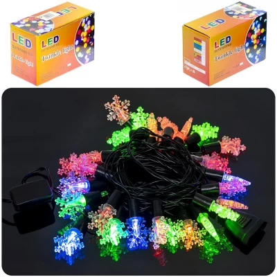 Гирлянда электрическая "Снежинки" 28шт 5М черная, цветная D-26