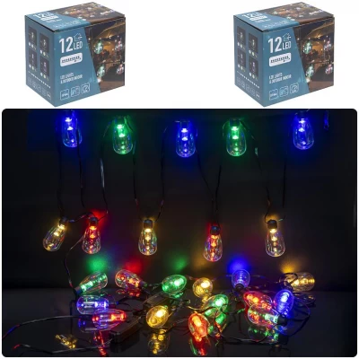 Гирлянда электрическая "Ретро Лампочка" 12шт мультицвет LED удлиненная 4м RJ-17