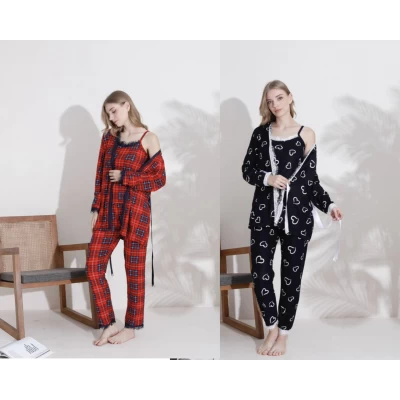 Стильні набори 3-ки халат+піжама,  м яка замша-мікровелюр, розмір 44-50.  Туреччина 