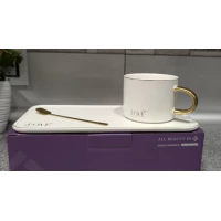 Фарфоровая чашка (220мл) с блюдцем и ложкой 