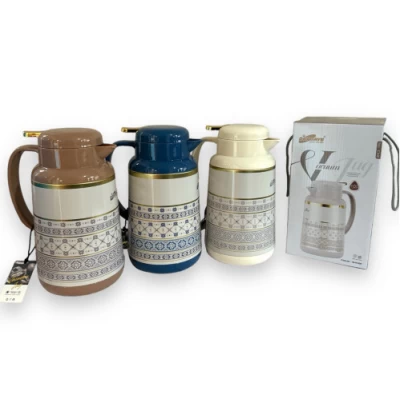 Термос для чая и горяч. воды с красн. стекл. и железн. корпус 1Л с узор. 37466 Термос для чая и горяч. воды с красн. стекл. и железн. корпус 1Л с узор. 37466