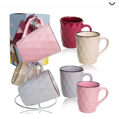 Набор керамических чашек на стойке (350мл) Грани (4штуки ) Набор керамических чашек на стойке (350мл) Грани (4штуки )