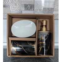 Керамический набор для ванной комнаты 3предмета (дозатор, стакан, мыльница) черный мрамор Керамический набор для ванной комнаты 3предмета (дозатор, стакан, мыльница) черный мрамор