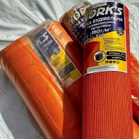 Сетка фасадная 1х50м, 160г/м2 (5х5мм) "Works" - строительная, штукатурная, стекловолокно, Оранжевая