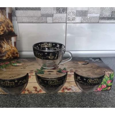 Набор стеклянных чашек (220мл) с деколью Кофе (подарочная упаковка)