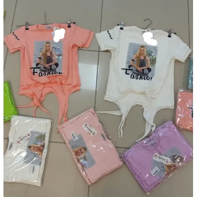 Футболка із зав'язками на талії для дівчаток 9/12, 13/16 років; Туреччина