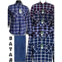 Рубашка чоловіча в клітинку, тепла всередині на хутрі. Фірми HATAI. Батал. 