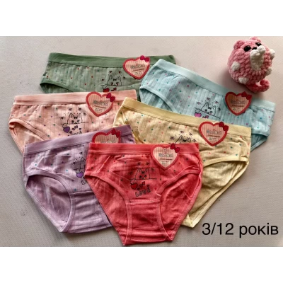 Трусики для девчат (3-12 лет) Котик. Хлопок, в рубчик Трусики для девчат (3-12 лет) Котик. Хлопок, в рубчик