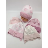 Дитячі польські демісезонні в`язані шапки на трикотажній підкладці для дівчат, р.42-44, (Польша)