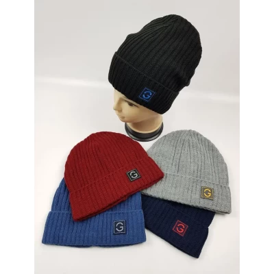 Демісезонні вязані шапки на трикотажній підкладці для хлопців, р.52-54 (Польша)